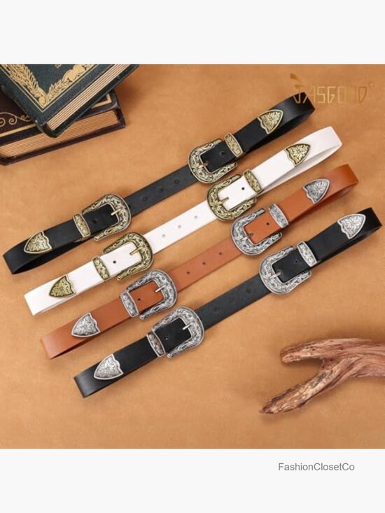 Vintage Double Buckle Cowgirl Belt - Faux Leather Western Belt for Jeans main image 7